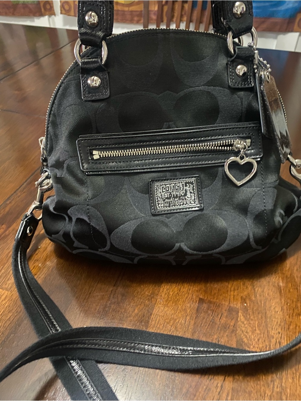 Coach Bag L1281 - F21713 with long strap and Heart Charm and Glitter tag.